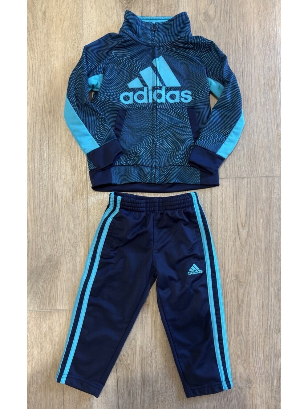Adidas Toddler Tracksuit Set 2T Blue Full Zip Jacket Track Pants Athletic